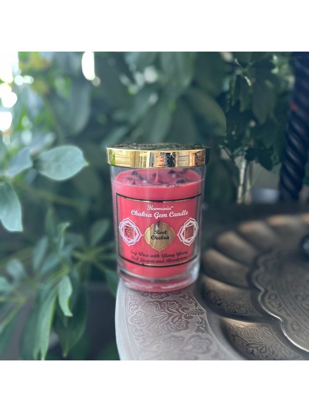 SOY WAX Ylang Ylang Red Jasper and Bloodstone Chakra Gem Candle